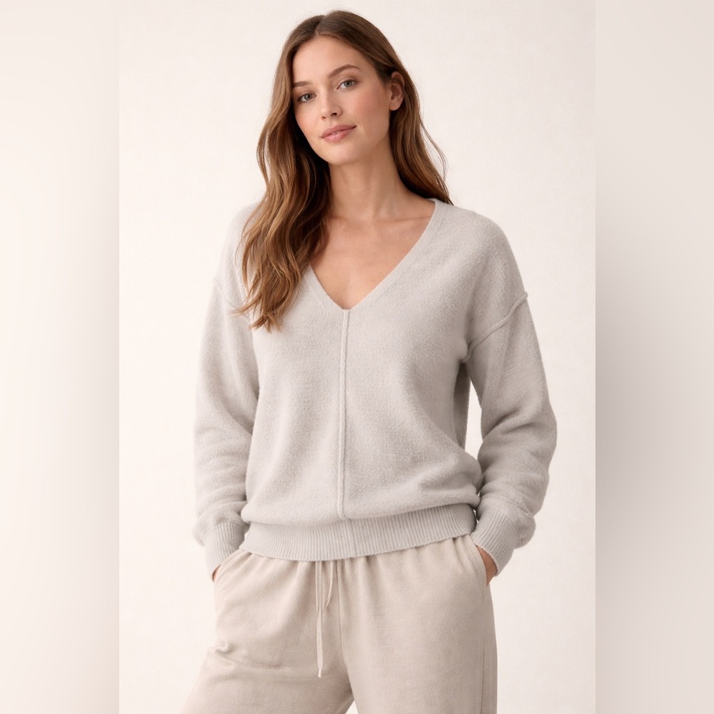 Aritzia Wilfred Free V-Neck Sweater Women's Sz S Super Soft Relaxed Ivory (t)